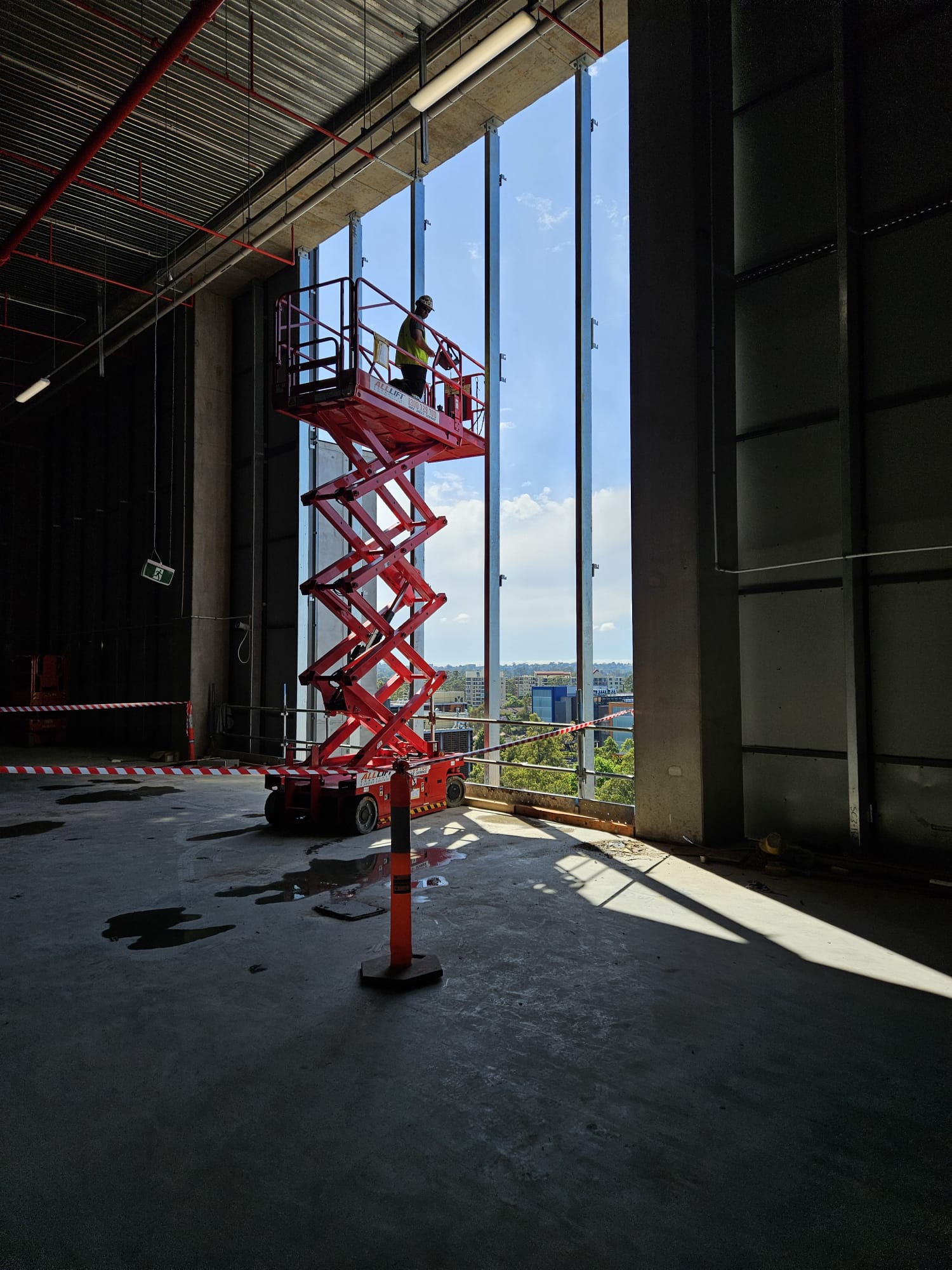Façade works from elevated work platform