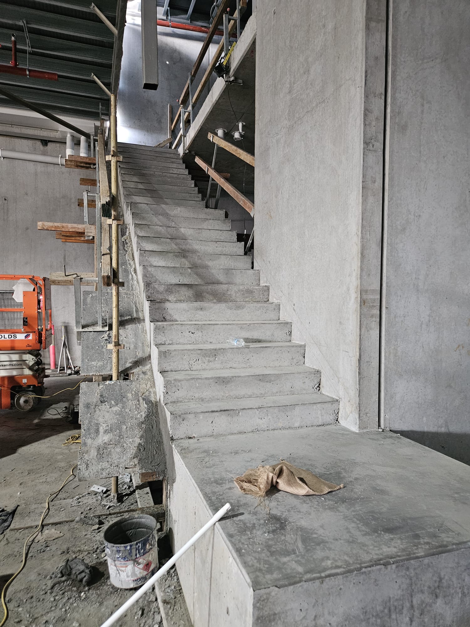 Concrete stair construction on site
